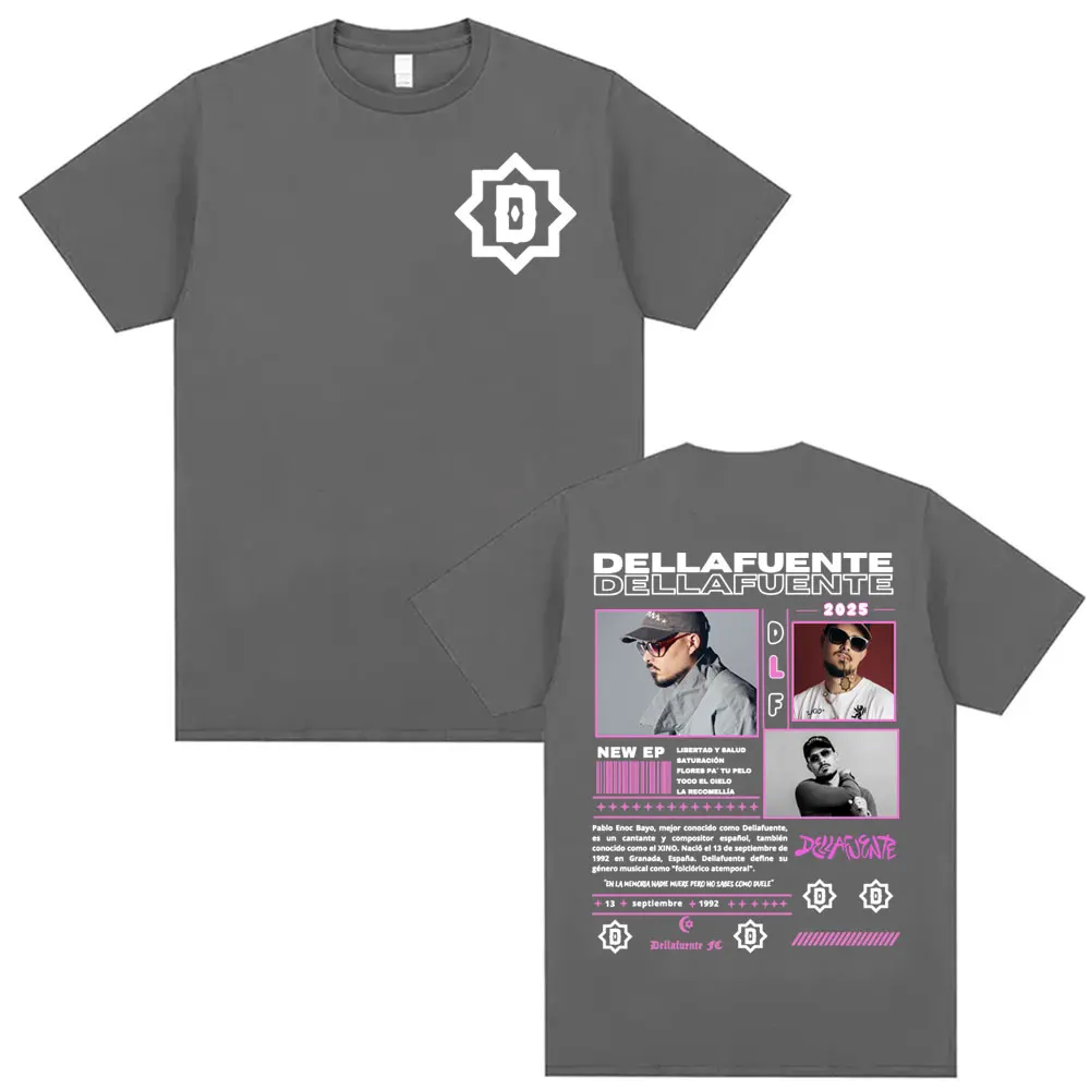 Rapper Dellafuente 2025 Tour Double Sided Graphic T Shirts Men Women Fashion Hip Hop Streetwear 100% Cotton Short Sleeve T-shirt 3