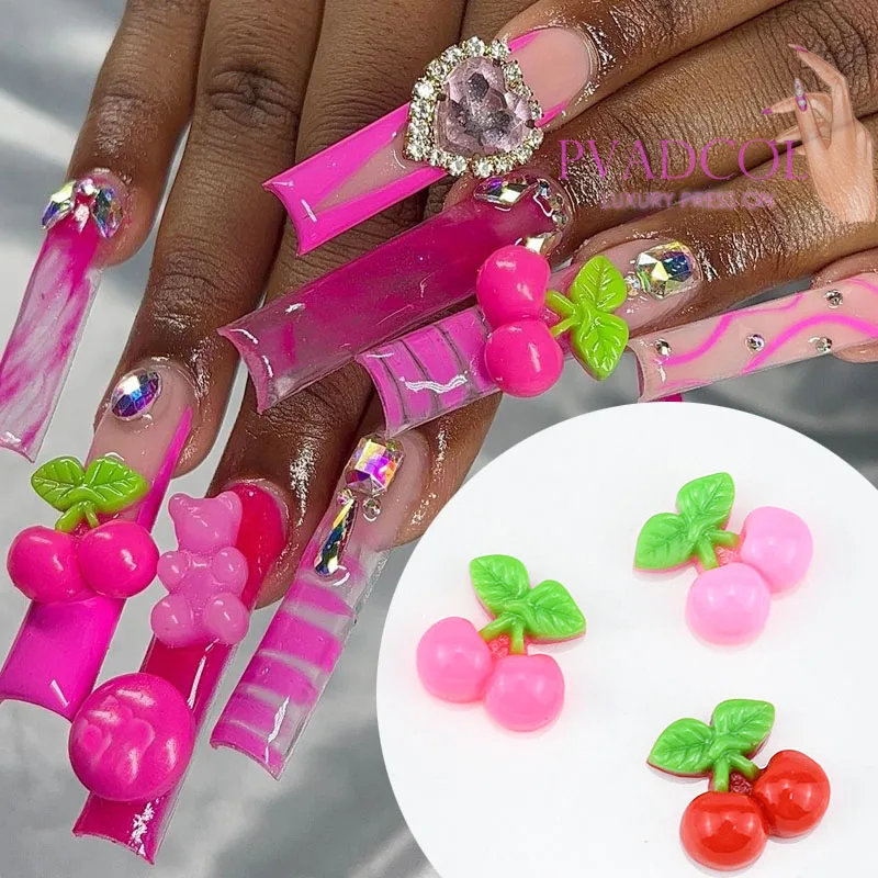 

20pcs/pack Kawaii Nail Art Charms Pink Cherry Resin Sweet 3D Nail Jewelry Rhinestones Decoration Accessories