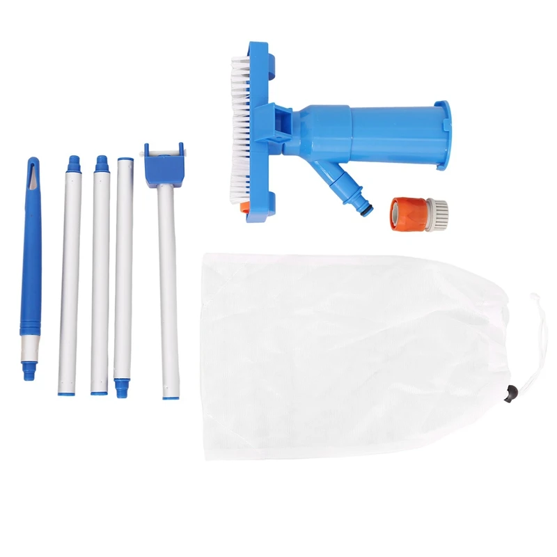 

Pool Vacuum Jet Underwater Cleaner Set With Brush & Pole, Attach To Garden Hose Blue