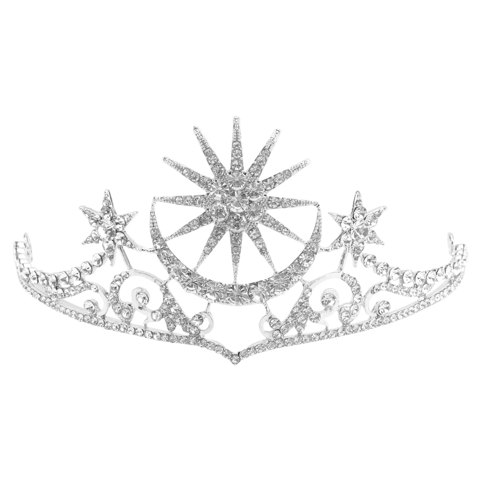 Bling Rhinestone Star Silver Star Tiara Moon Stars Headband Bridal Hair Piece for Banquet Birthday Wedding Engagement Wedding janevini luxury silver rhinestone wedding bouquet charm gray beaded crystal satin bridal flowers bouquets weeding accessoire