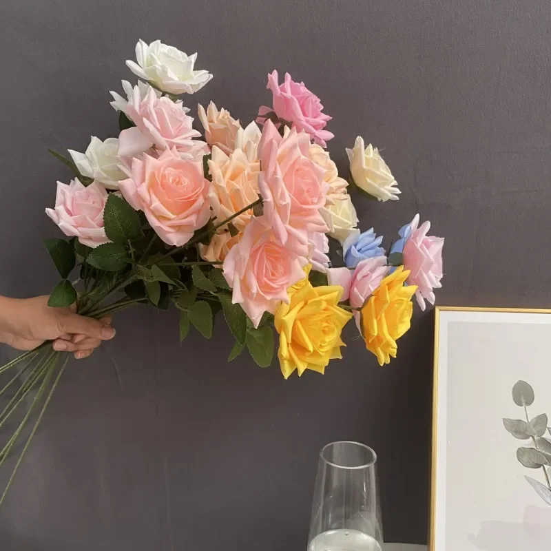 

3 Heads Rose Artificial Flowers Home Decoration Wedding Silk Roses Bride Large Bouquet Table Fake Flowers DIY Vase Accessories