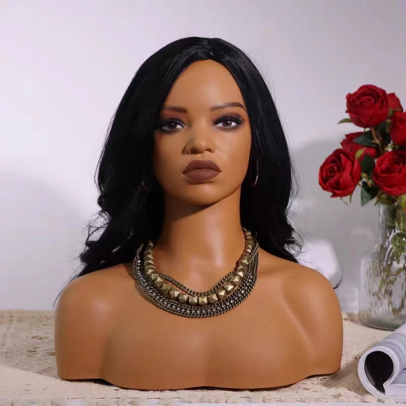 

African Female model head PVC Human Hair Wig Model Window Display Necklace