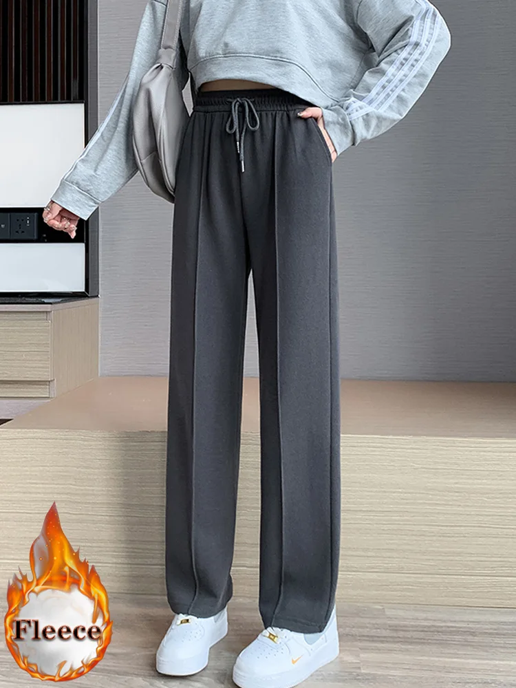 

autumn Winter Joggers Women Thick wide leg pants Velvet solid soft Sweatpants High Waist Fleece Trousers Sport Casual streetwear