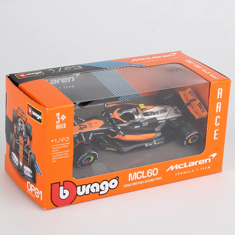 Bburago-Coche de aleación fundido a presión modelo Mclaren F1 Mclaren F1 Mclaren F1 mclar60 #4 Lando Norris #81 Oscar Piastri, juguete de carreras de Fórmula coleccionable, 1:43, 2023