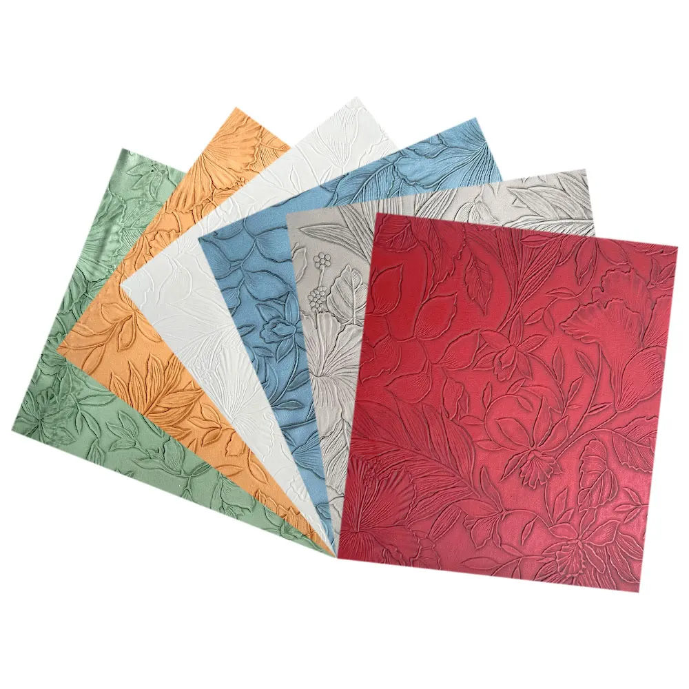 3D Flower Design Embossed Textured Faux Leather 40x135cm Craft Vinyl Fabric for Sewing Hair Bow Jewelry Wallet Handmade Making