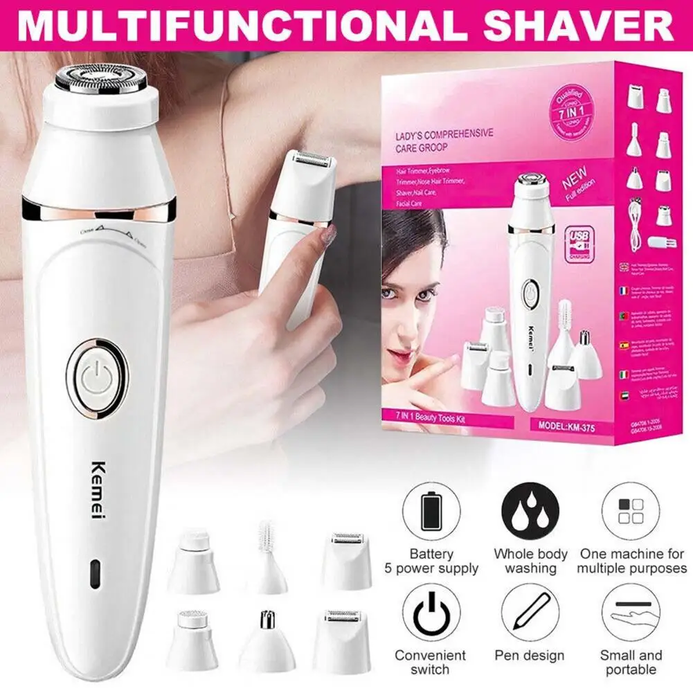 

Gentle Hair Removal Tool 7-in-1 Cordless Rechargeable Face Epilator Kit Smooth Painless Hair Removal for Women Versatile Shaver