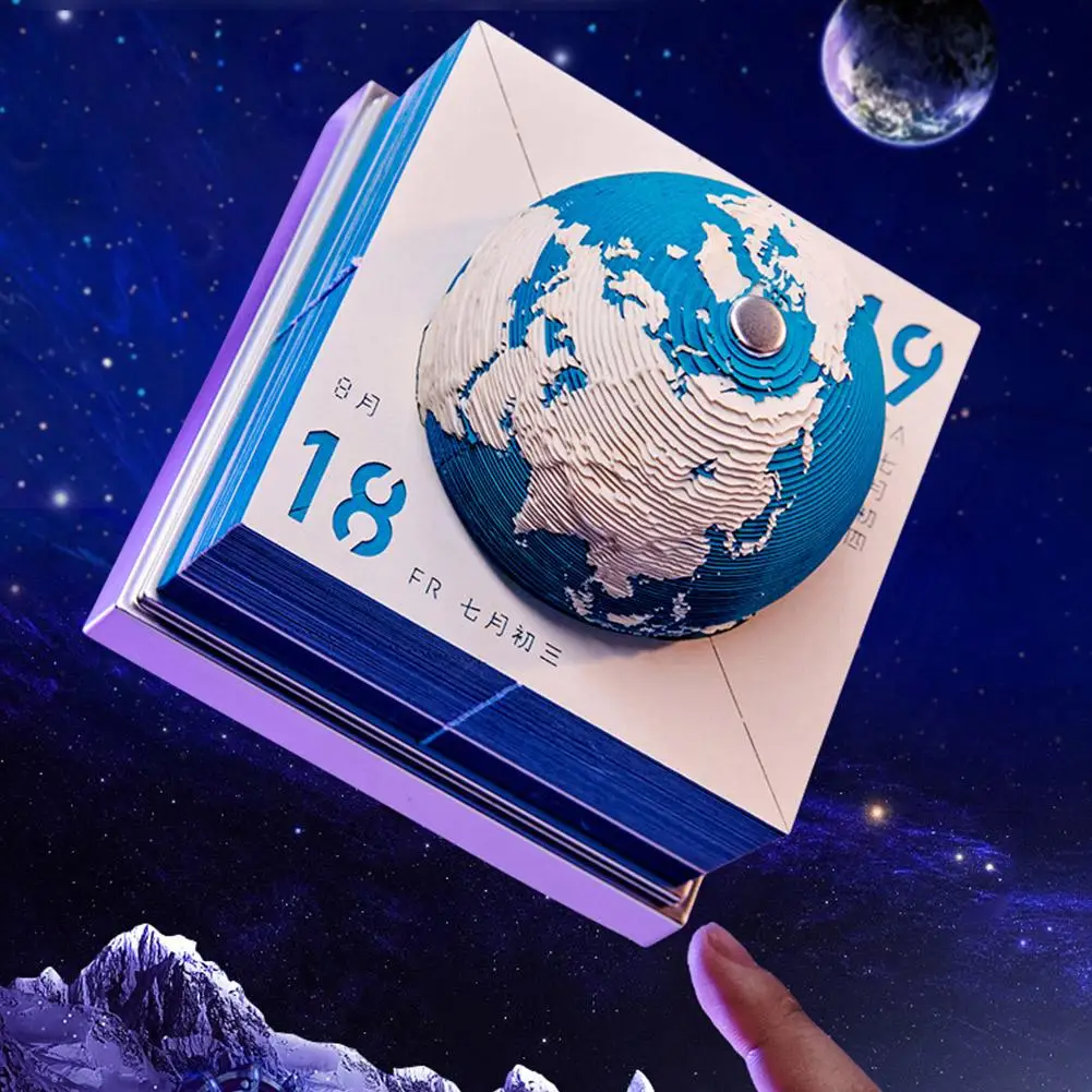 

3D Stereo Earth Model Paper Carving Art Notepad Desk Calendar Memo Pad Sticky Notes Home Office Desk Decoration Ornaments