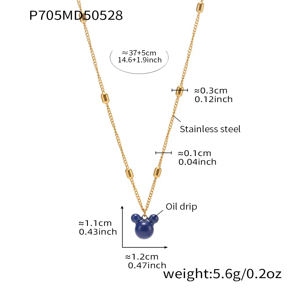 Blaue Emaille Mickey Pentant Halskette Frauen Edelstahl vergoldet süße wasserdichte Kette weibliche Mädchen Schmuck Geschenk – Detail 8