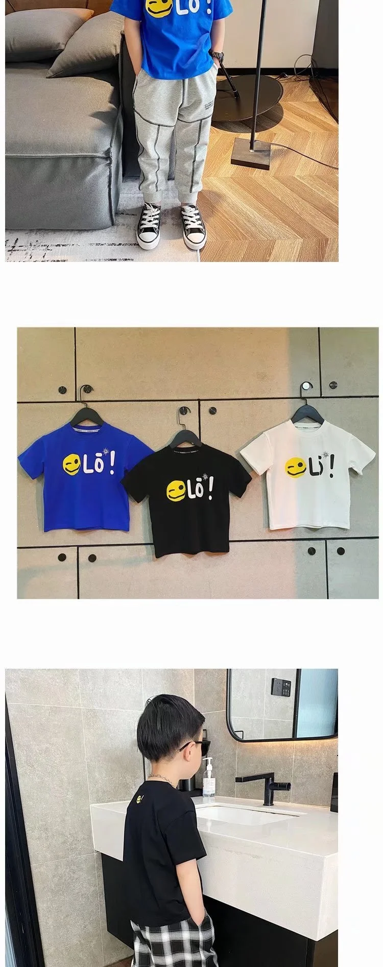 Children's Round Neck New Temperament Summer T-shirt Five-point Sleeve Simple Trend All-match Korean Style Children's Clothing Tops Boys Girls