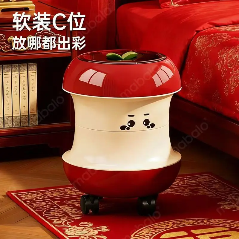 대용량 뚜껑형 쓰레기통, 애플 모양, 모던한 이동식 거실 침실 쓰레기통