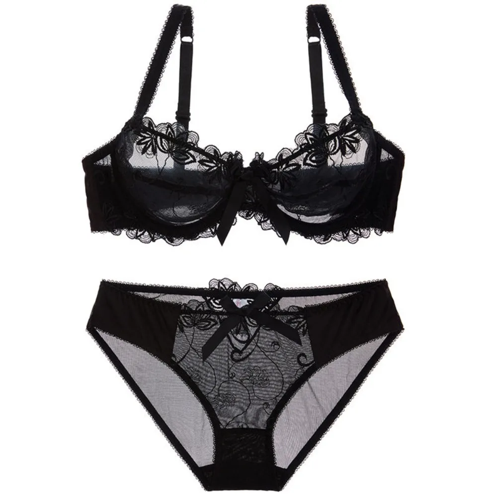 Ensemble de lingerie en dentelle fine transparente avec nœud, minimiseur de poitrine, doux et confortable pour usage quotidien