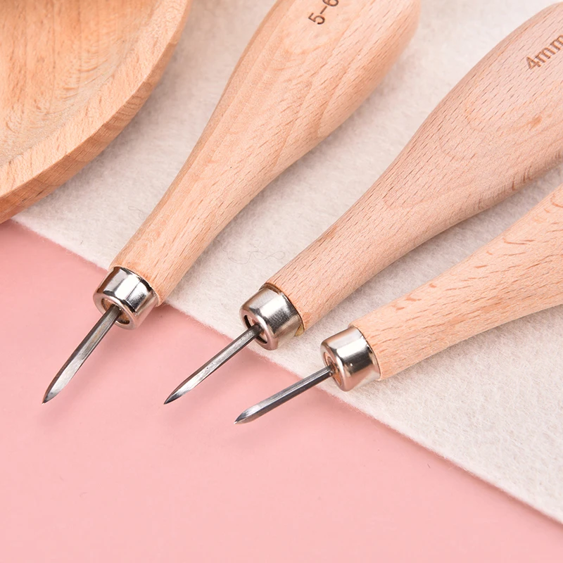 가죽 공예 나무 다이아몬드 마름모 송곳, DIY 가죽 바느질, 바느질 송곳 가죽 공예 펀치 도구, 3mm, 4mm, 5-6mm, 1 ..