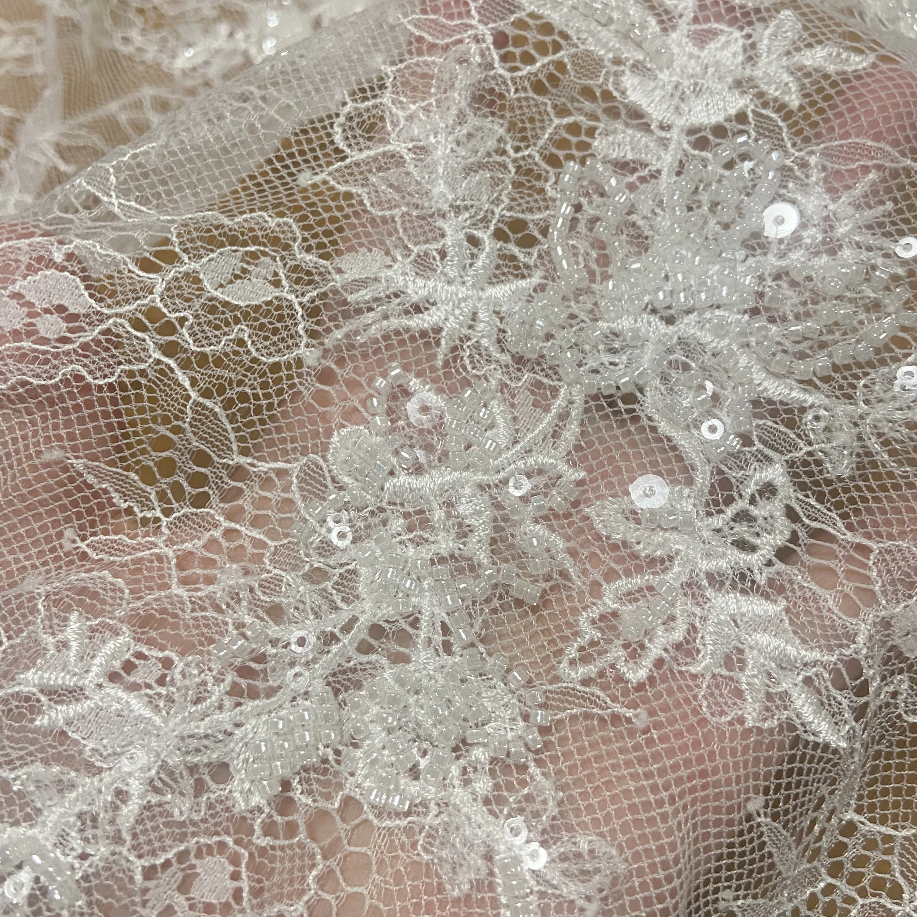 Flowers Openings Nail Bead Dress Lace Fabric lace fabric