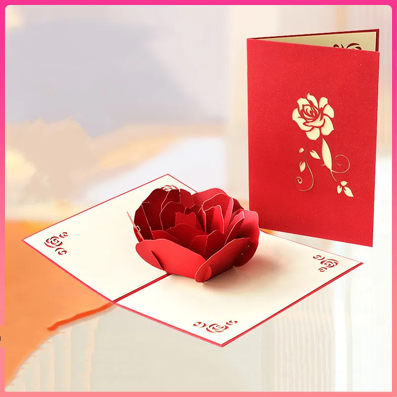 

10pcs 3D Popup Greeting Cards Rose Love Postcards Wedding Birthday Anniversary Couples Couples Handmade Valentine's Day Gifts