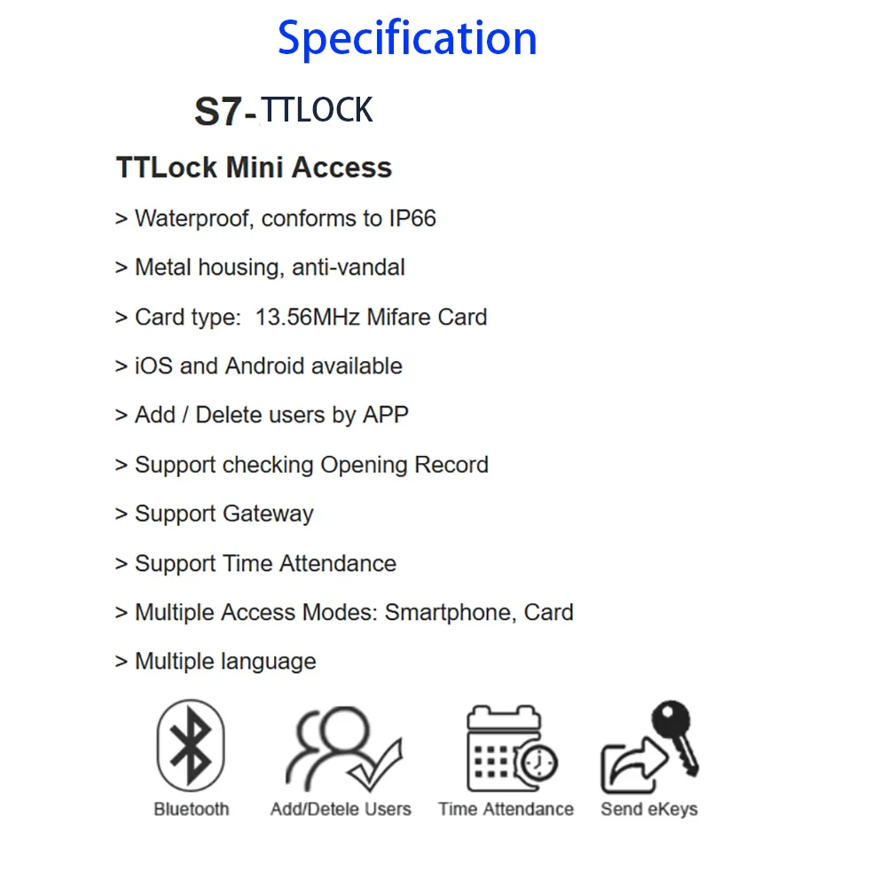 TTLock Mini Smart Access Control RFID Reader 13.56Mhz IC S7 Access Control Card