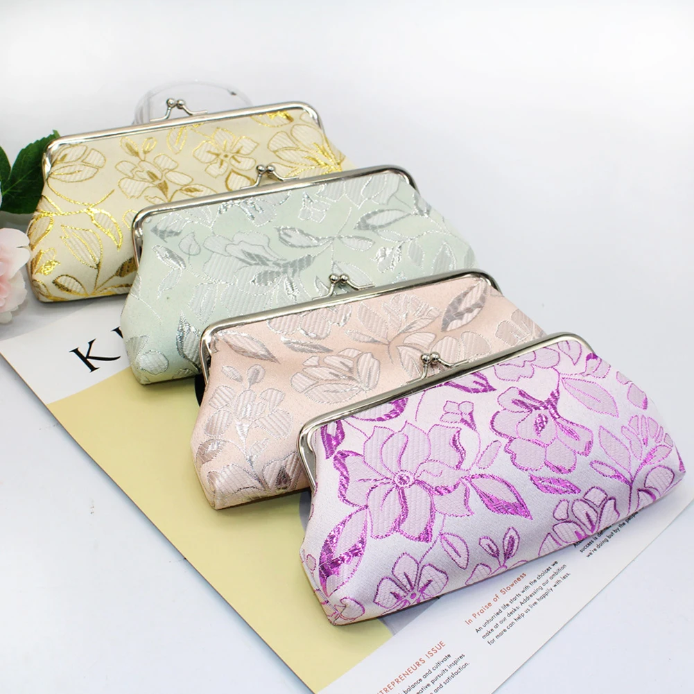 Women Flower Embroidery Kiss Lock Coin Purse Long Wallet Clutch Bag Fashion Vintage кошелек женский monedero carteira feminina
