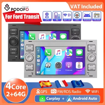 Podofo 2Din Android Radio de coche para Ford Transit Fiesta Focus Galaxy Mondeo Fusion Kuga reproductor de coche Carplay Android Auto GPS WIFI 1