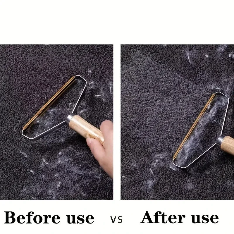 Manual pet hair removal tool in use