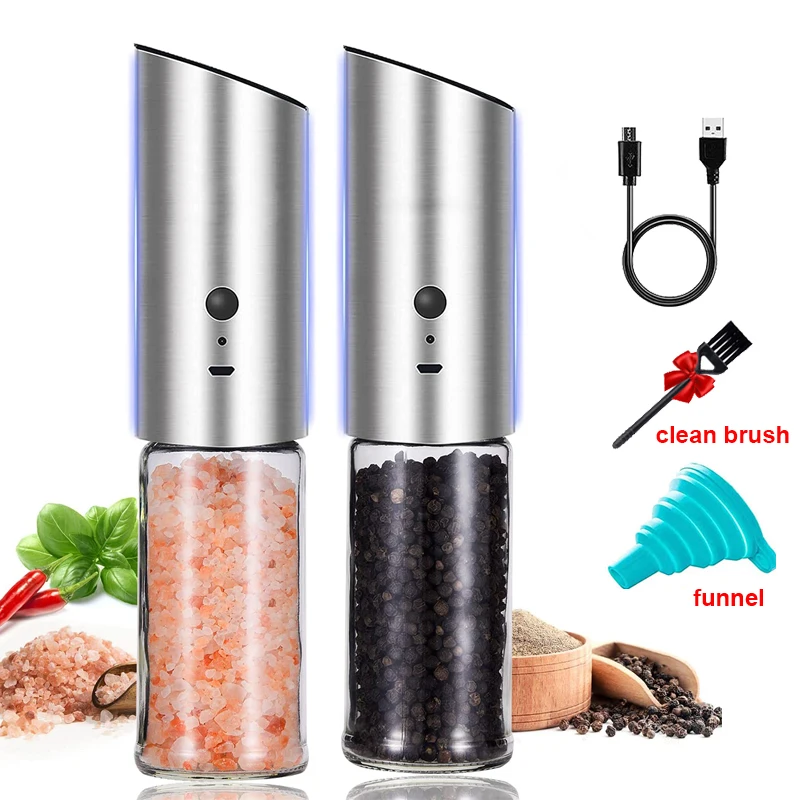 Electric Salt and Pepper Grinder USB Rechargeable Salt and Pepper Shaker  Automatic Spice Mill with Adjustable Coarseness - AliExpress