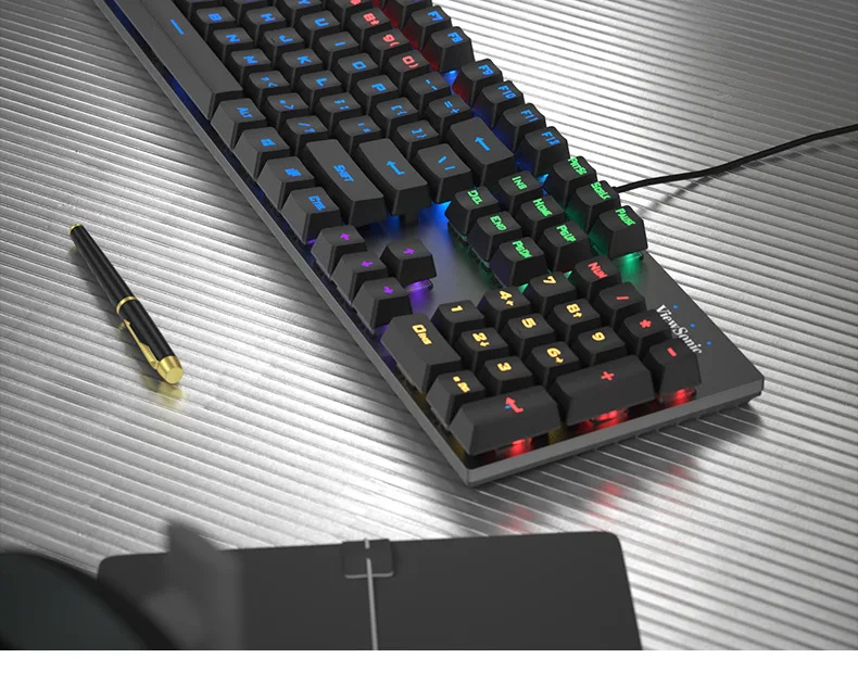 wifi keyboard for pc Metal Panel Mechanical Keyboard 104 Keys RGB Adjustment Mixed Light Colorful Led Water Proof For Gaming Working Office mini computer keyboard