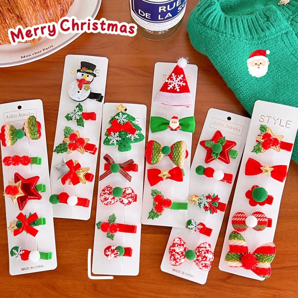 

5Pcs/Set Christmas Cute Set Hair Clip Candy Santa Claus Hairpin Fashion Hair Accessories Sweet Duckbill Butterfly Clip for Girls