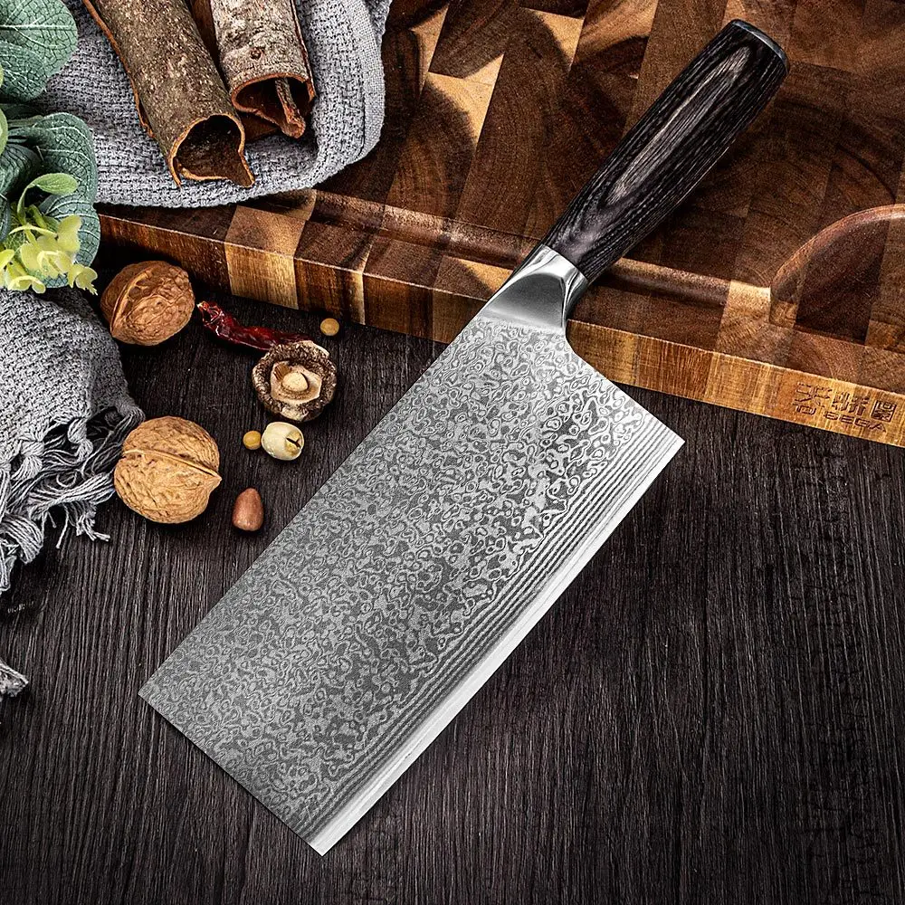 

Chinese Chef Knife 10Cr15CoMoV 67 Layers Damascus Steel Blade Sharp Slicing Cleaver Kitchen Knives Wood Handle Cooking Tools