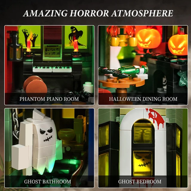 BuildMoc Halloween Nightmare House Building Blocks Set Pumpkin Ghost Skeleton Hut Bricks Toys Children Christmas Birthday Gifts