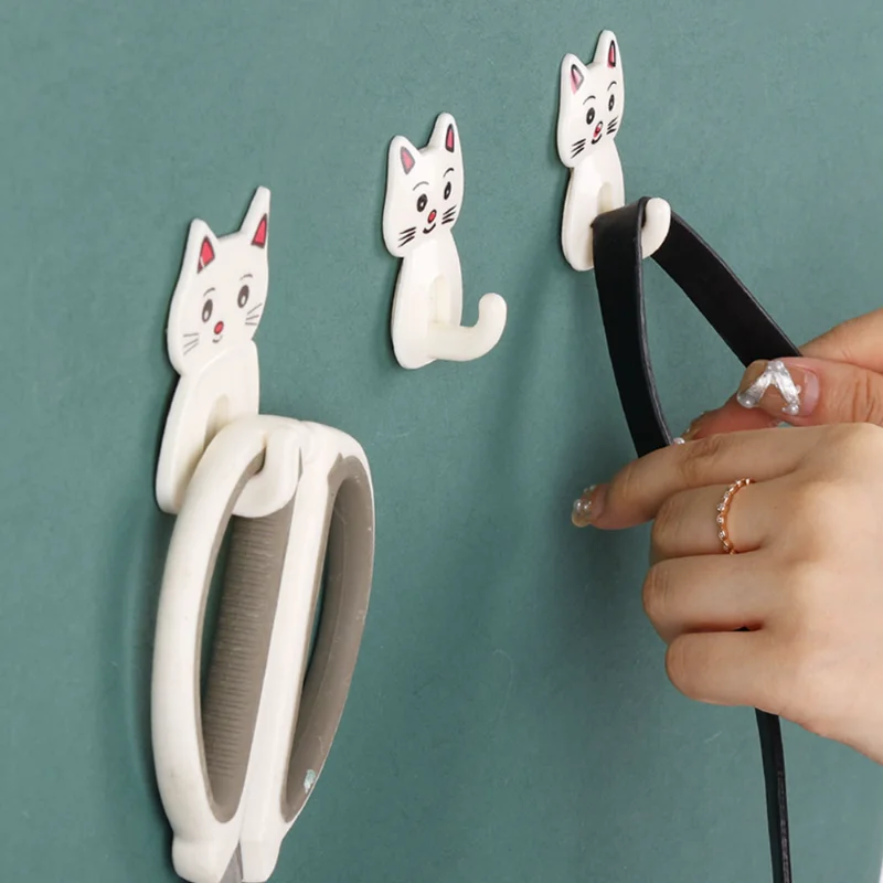 

3PCS Creative Cartoon Cat Door Hooks Durable For Kitchen Spoon Sundries Hanger Bathroon Towel Hook Self Adhesive Wall Decor Hook
