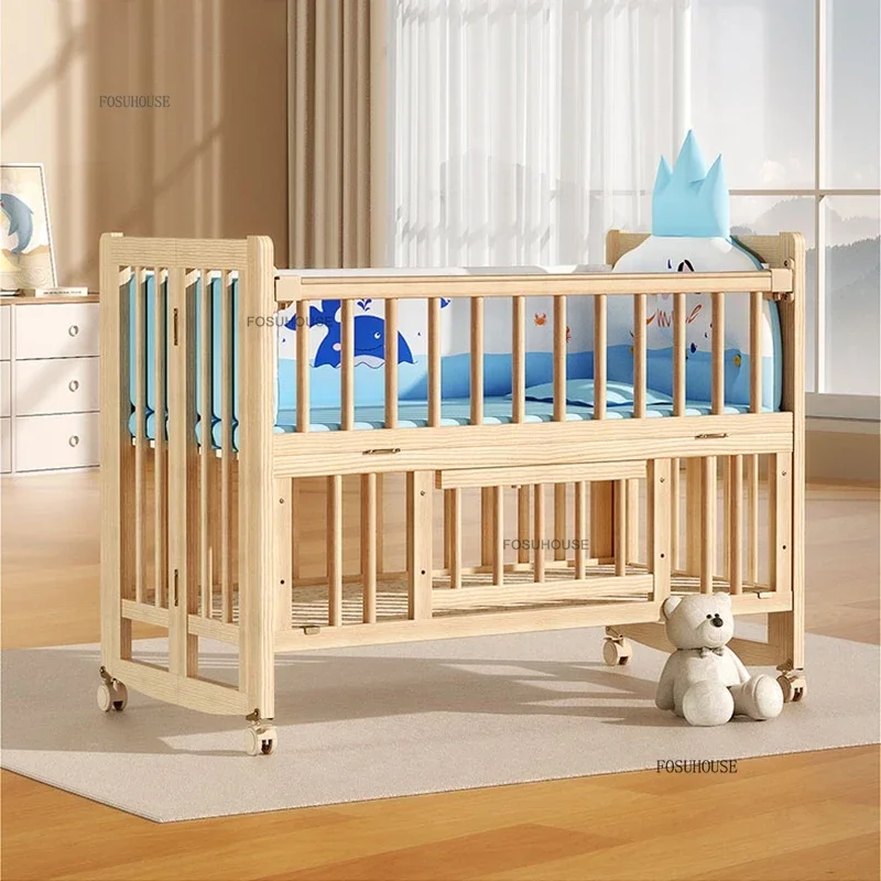 Luxury Foldable Children's Beds Solid Wood Paint-free Baby Bed Bedroom Home Splicing Bed for Kids Creative Children's Furniture