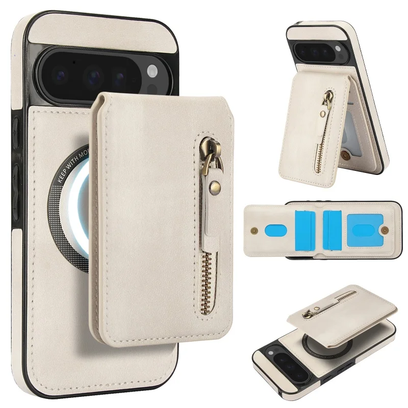 Magnetic Leather Wallet Phone Case with Detachable Card Slot Cover