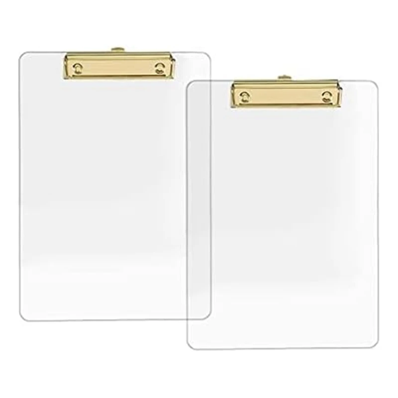 

2 Pack Clipboard Acrylic Clipboard With Gold Clip, 8.8X12.2 A4 Letter Size, School And Home Supplies,Office Supplies
