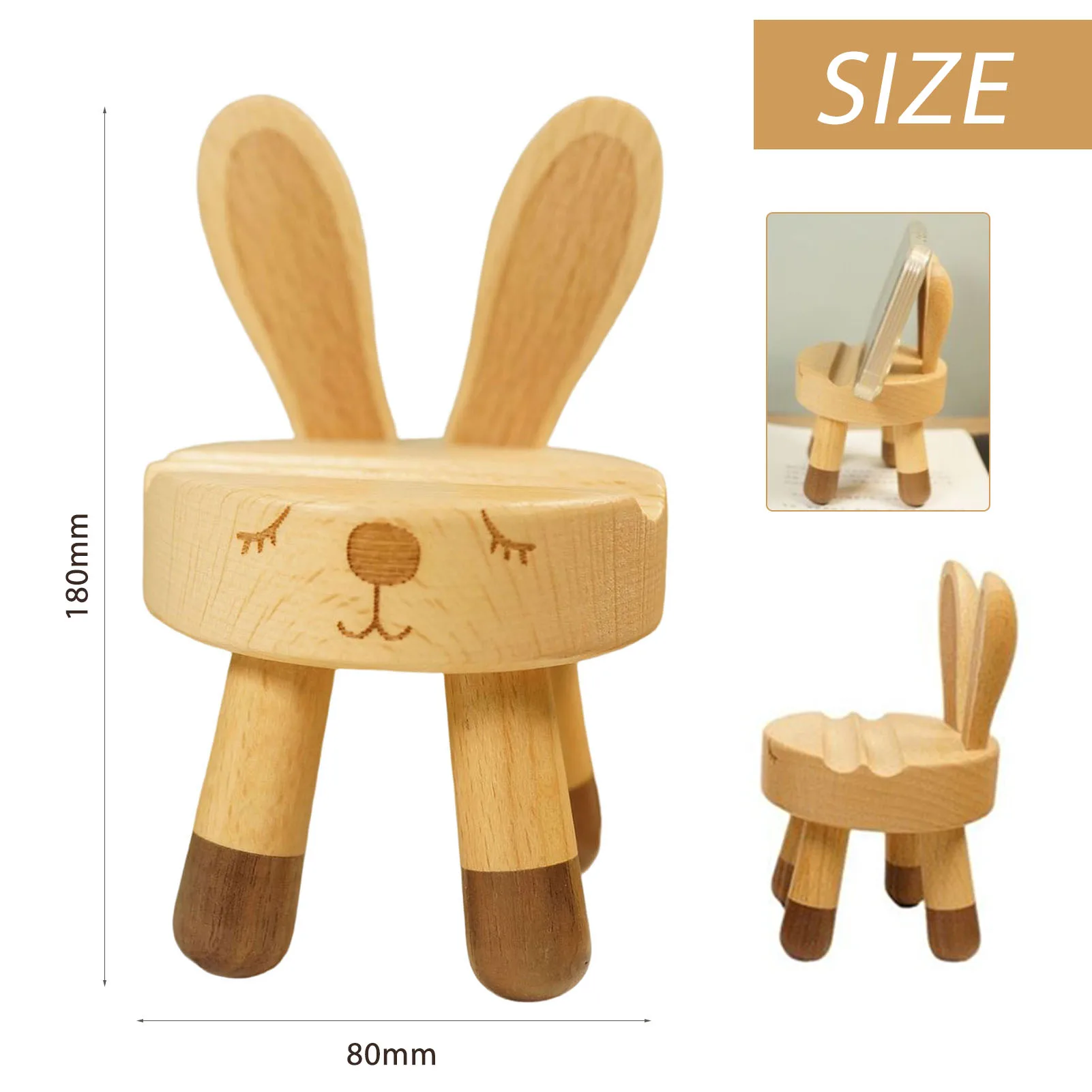 Wooden Bunny Chair Phone Holder Cute Tablet Phone Stand Desktop Ornament