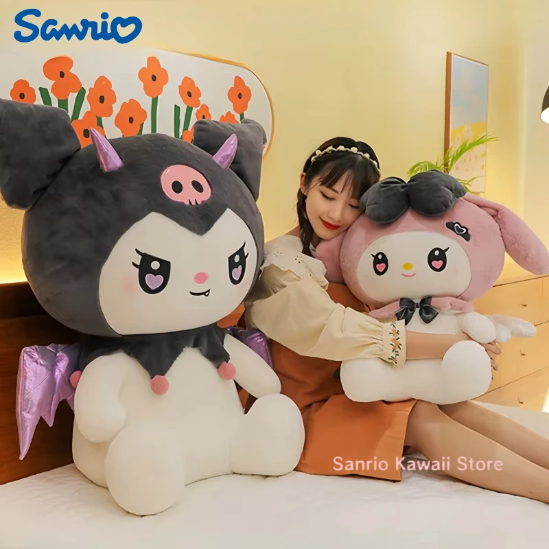 40/50/60CM 빅 사이즈 Sanrio 귀여운 악마 Kuromi 플러시 장난감 천사 내 멜로디 플러시 베개 인형 박제 동물 홈 장식 선물