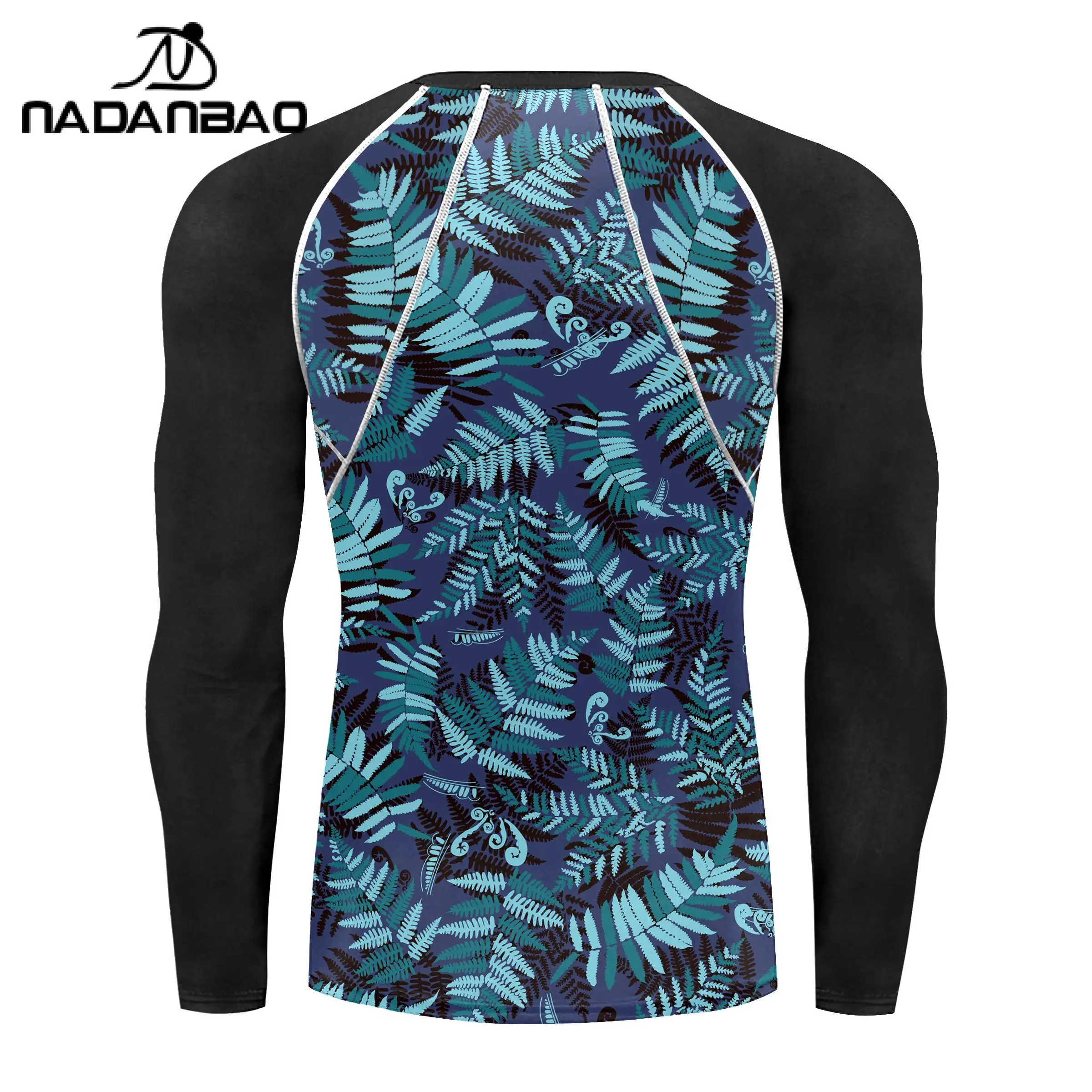 Nadanbao Men's Swimwear Gym Top Blue Water Printing Swimsuits Party Long Sleeve Beachwear Summer Fitness T-Shirt Surfing Clothes
