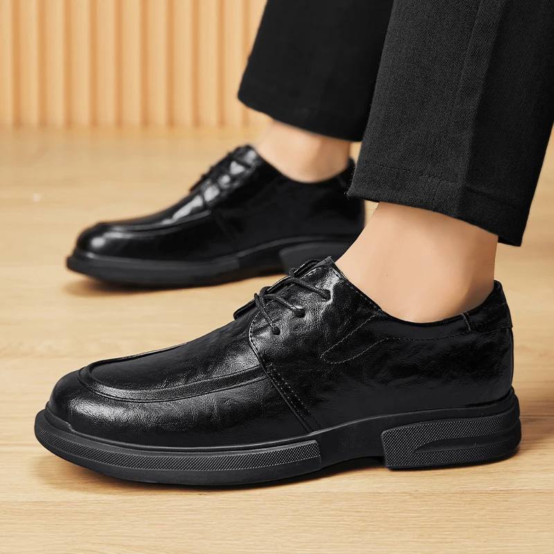 

genuine Leather Men Formal Shoes lace up fashion Brand Men's Loafers Dress Moccasins Breathable Italian Black men Wedding Shoes