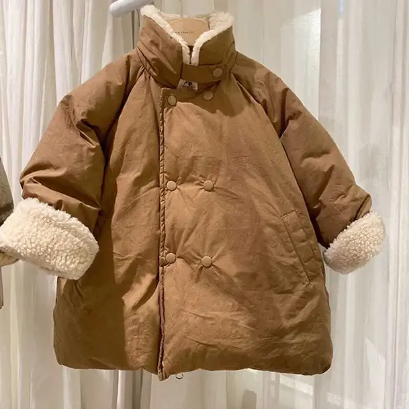 

2023 Spring and Autumn South Korea Childrens Wear boys and girls Thickened Cotton Coat Fashionable Childrens Mid length Coat