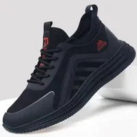 Men's Breathable Running Shoes Casual Sporty Korean Style Soft Bottom Black Versatile Shoes for Students Cross-Border