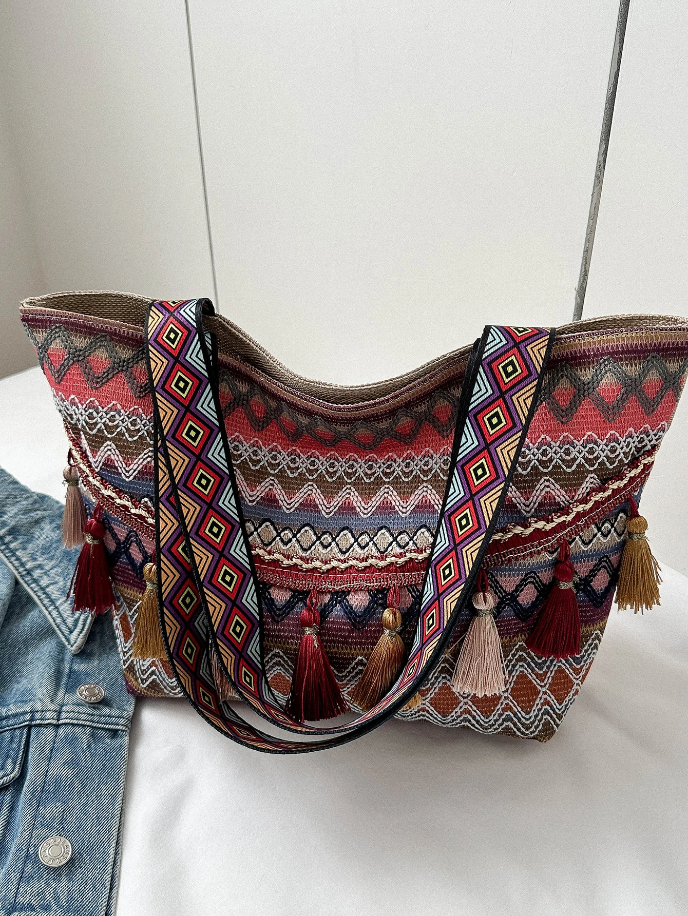 

Fashion 2024 ethnic pattern large bag shoulder tote bag