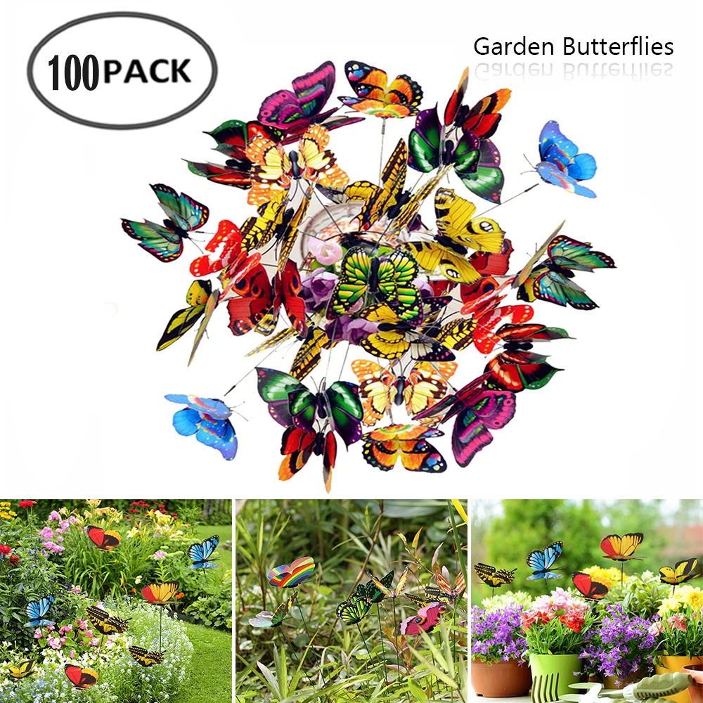 3D Butterfly Stakes 50/100Pcs Garden Outdoor Decor