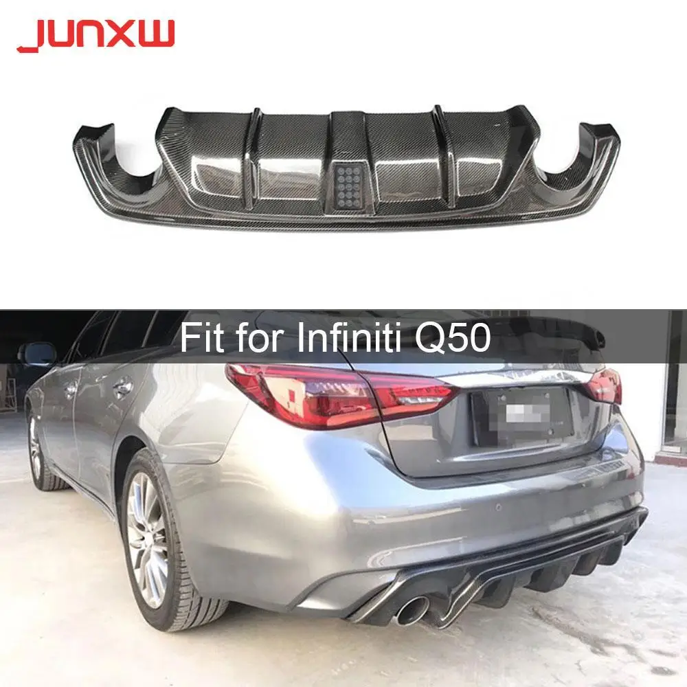 

Carbon Fiber Car Rear Bumper Diffuser lip Spoiler + Brake Light for Infiniti Q50 Sedan 4 Door 2018 2019 Car Bumper Body Kit