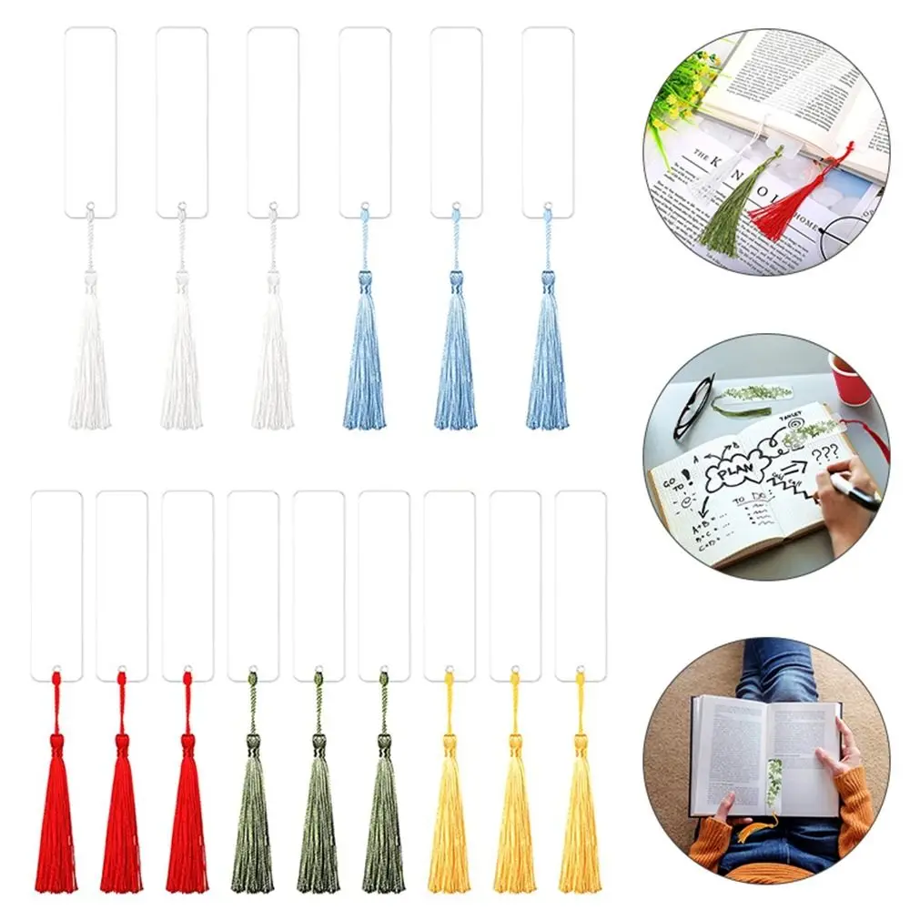 

15Pcs Blank Acrylic Bookmarks with Colored Tassels Unfinished Hanging Page Mark DIY Handmade Craft for Boy Girl Kid Gift