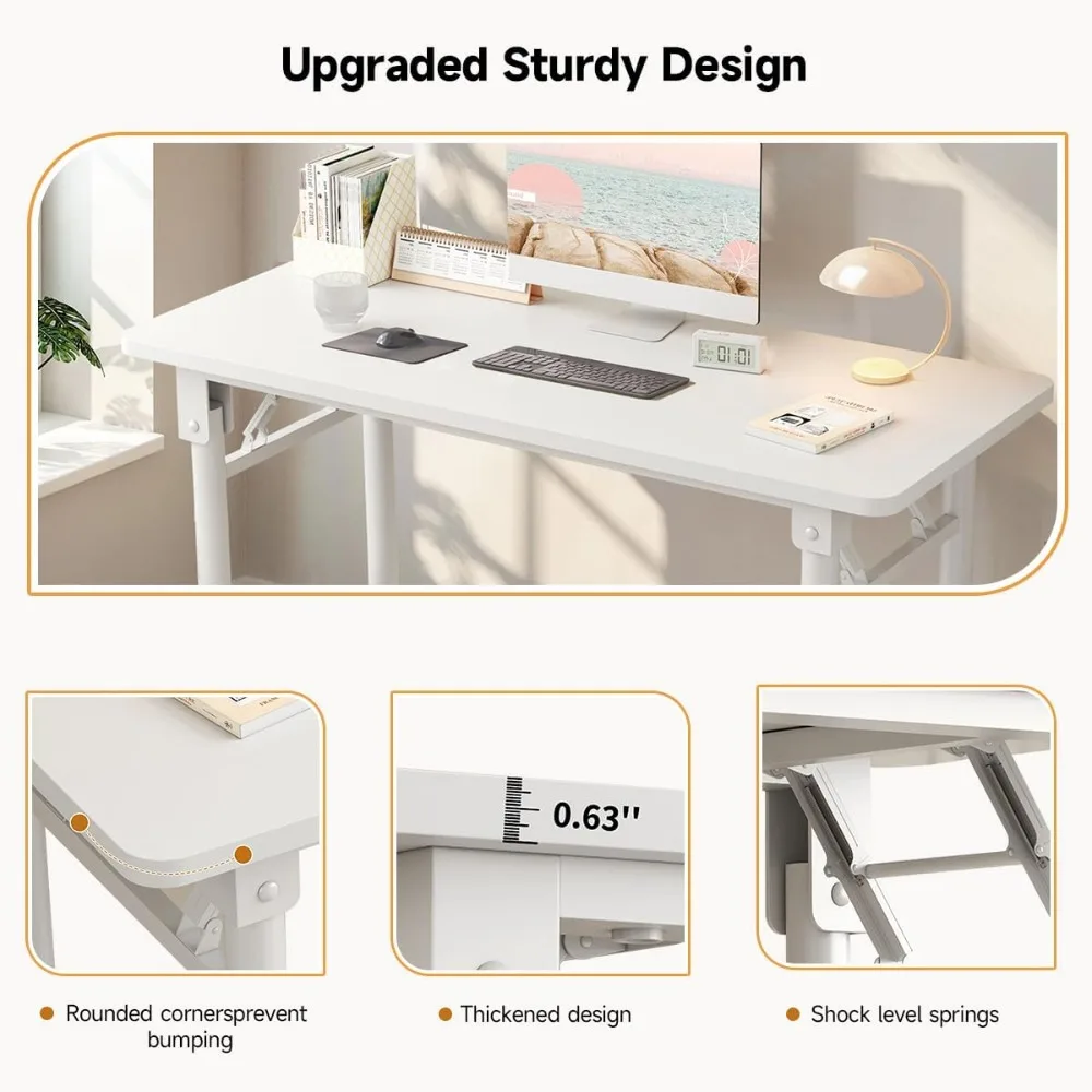 Computer Desk Study Table No Assembly Required, Writing Computer Desk Space Saving Foldable for Bedroom, Computers Desks 2