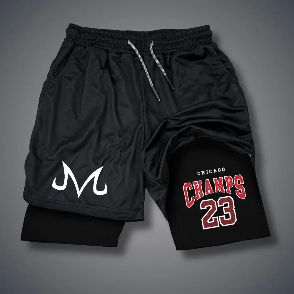 CHICAGO CHAMPS 23 Shorts Summer Male Shorts Letter Print Short Pants Quick Dry Double-deck Pants Casual Y2k 2 In 1 Short Pant