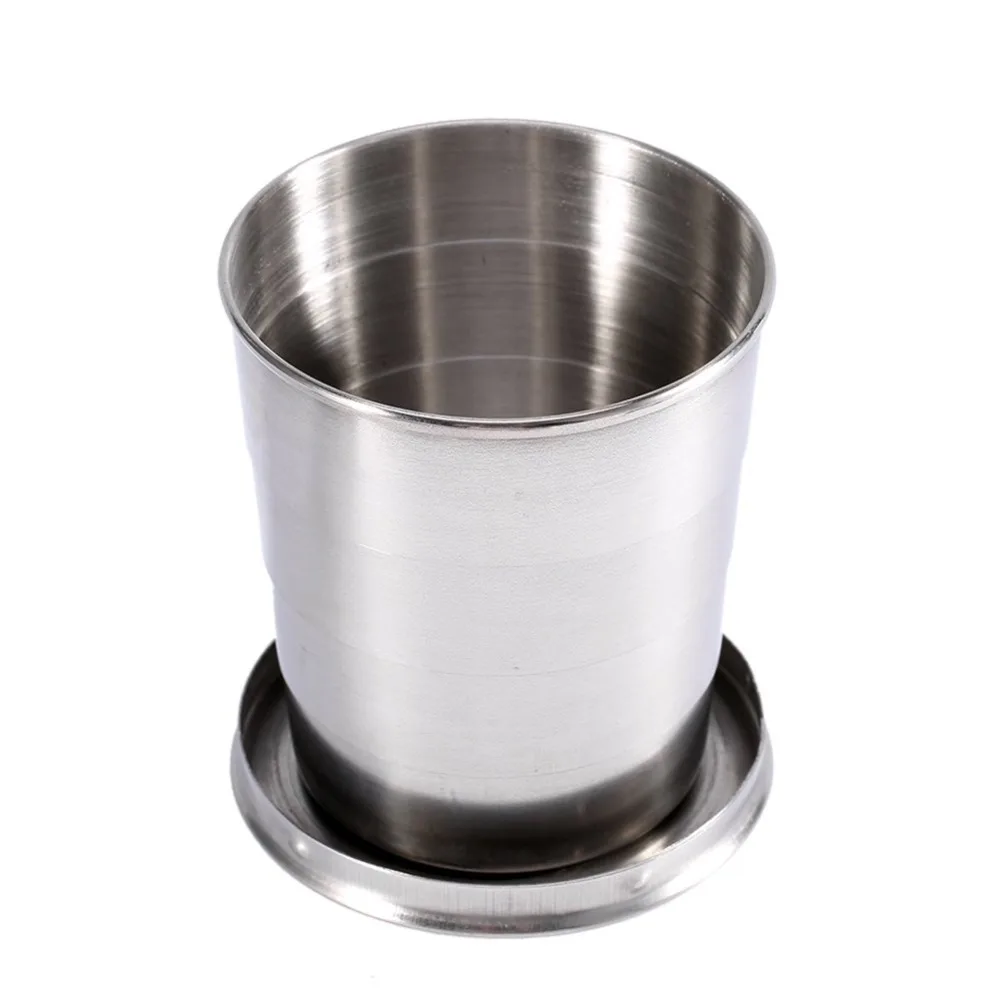 Stainless Steel Folding Cup 250ML Camping Squeeze Cup with Keychain Retractable Outdoor Travel Easy To Carry Metal Water folding cup