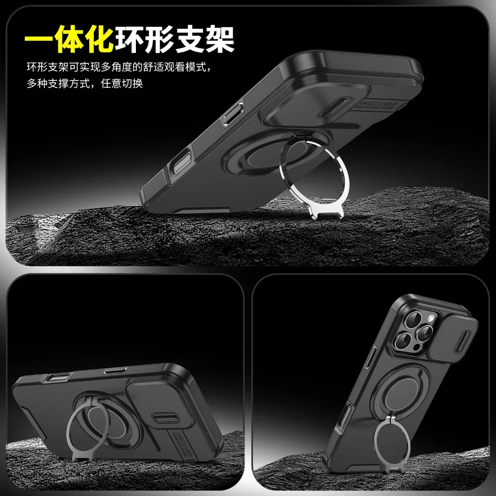 Premium Magnetic Stand Phone Case with Slide Camera Window and Shockproof Protective Shell
