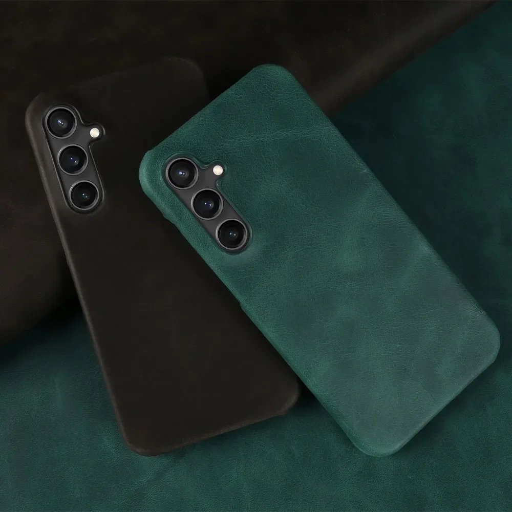 Premium Genuine Leather Retro Protective Phone Case - Crazy Horse Texture