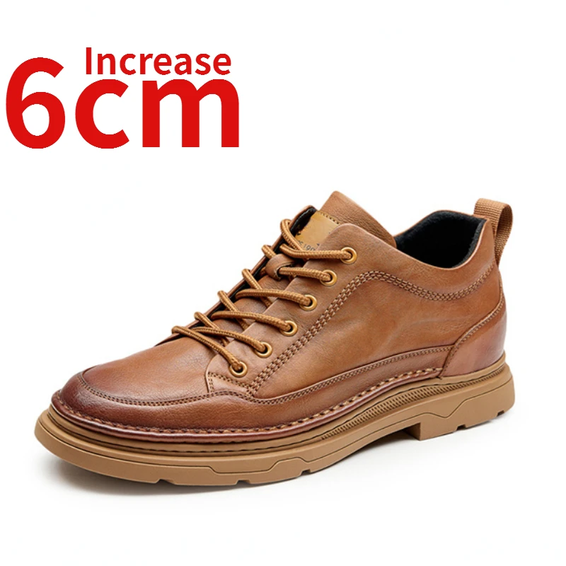 

Heightening Shoes for Men Genuine Leather High Top Fashionable Height Increase 6cm Work Shoes Casual Leather Elevator Shoes Male