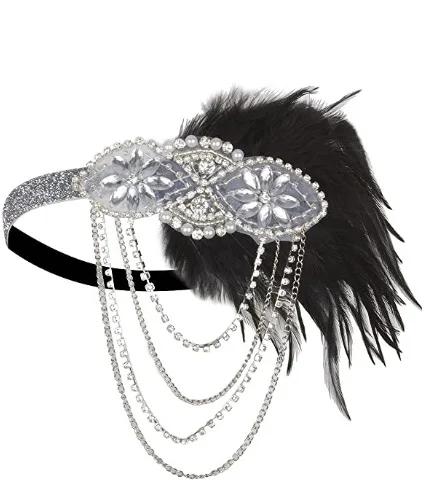 

Headband 1920s Makeup Ball Decoration Feather Headband Gatsby Single Party Ladies Headwear Dress Up Feather Headband