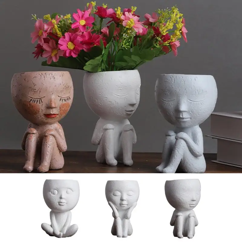 

Cute Resin Plant Flower Pots Decorative Planters Succulents Cactus Pot Creative Little Girl Shape Gift Home Garden outdoor Decor