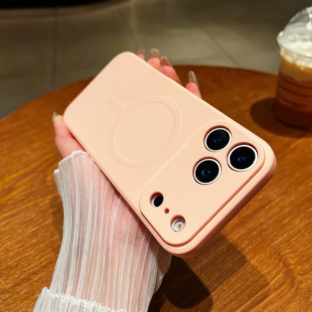 Luxury Soft Liquid Silicone Magnetic Solid Color Matte Slim Phone Case